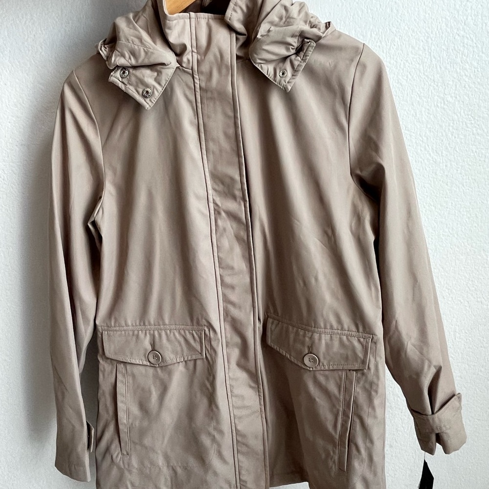 Weatherproof Khaki Hooded Rain Jackets, Snap and Zip Front A3